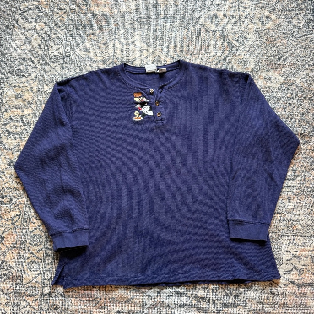 Vintage 90s Looney Tunes Waffle Knit Thermal